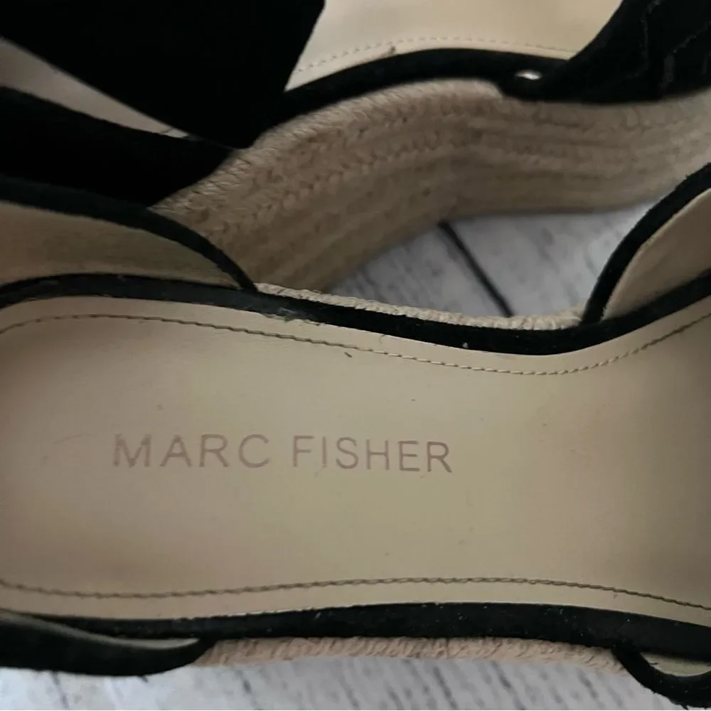 Marc Fisher Black Espadrille Platform Wedge Sandals Size 6M